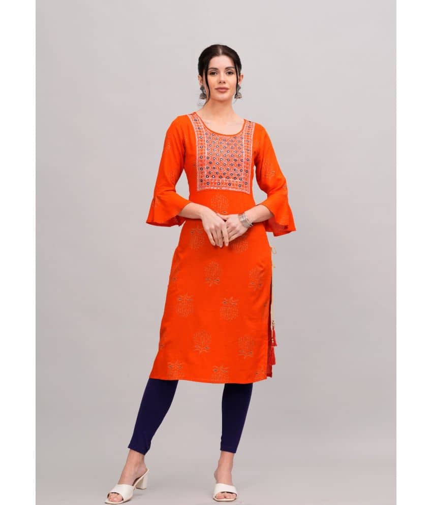 MAUKA Rayon Embellished Nayra Women's Kurti - Orange ( Pack of 1 ) - Kurtis, Tunics | Buy online on ZillyBuy