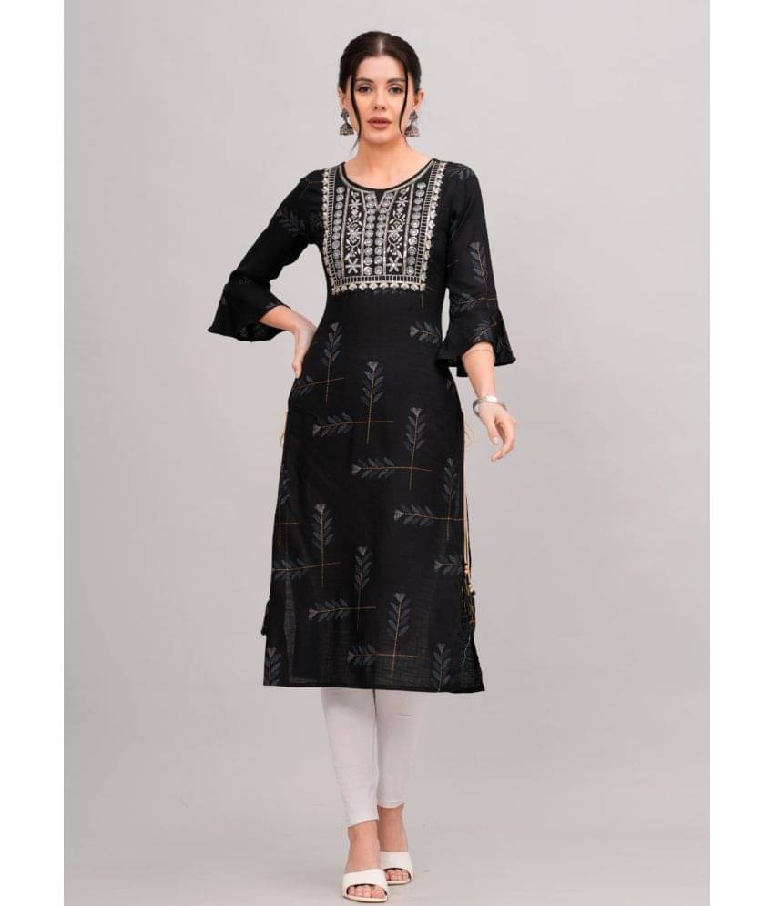 MAUKA Rayon Embellished Straight Women's Kurti - Black ( Pack of 1 ) MAUKA Rayon Embellished Straight Women's Kurti - Black ( Pack of 1 )