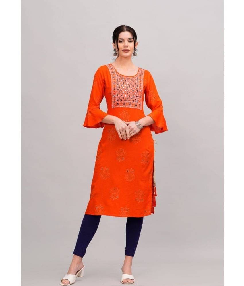     			MAUKA Rayon Embellished Straight Women's Kurti - Orange ( Pack of 1 )