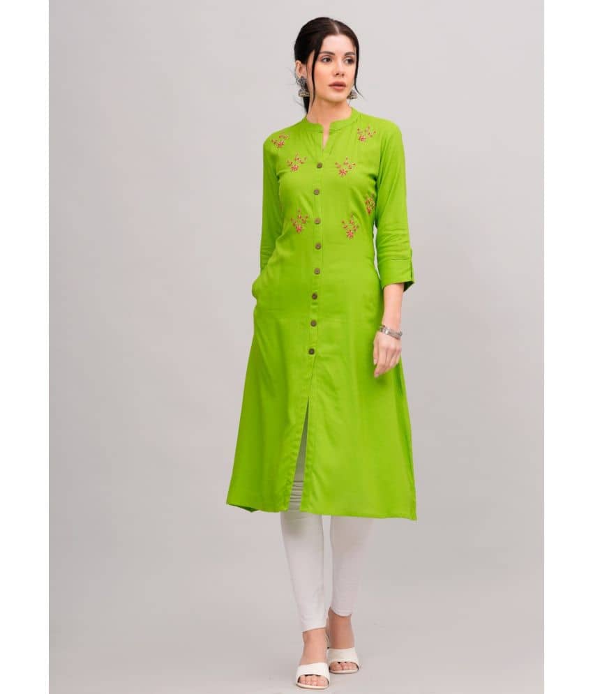 MAUKA Rayon Embroidered Front Slit Women's Kurti - Green ( Pack of 1 ) - Kurtis, Tunics | Buy online on ZillyBuy