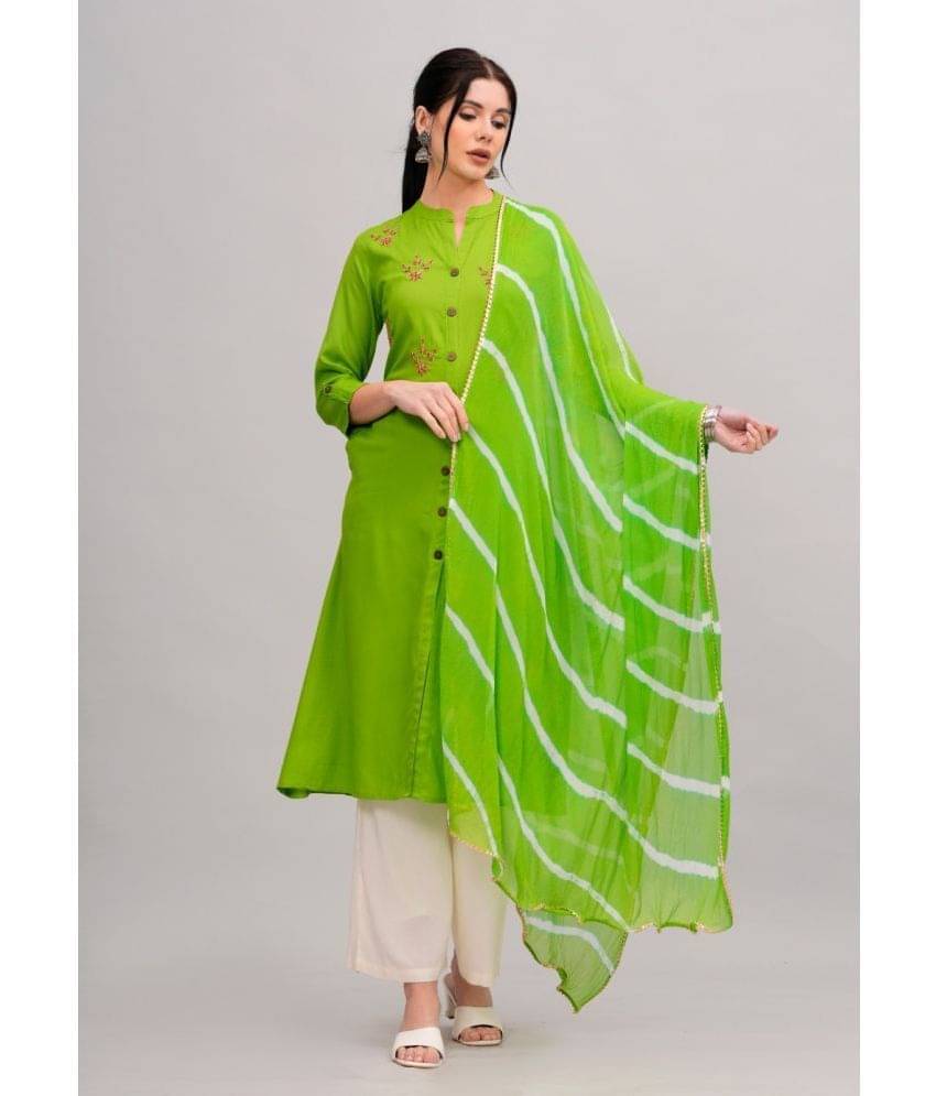 MAUKA Rayon Embroidered Kurti With Palazzo Women's Stitched Salwar Suit - Green ( Pack of 1 ) MAUKA Rayon Embroidered Kurti With Palazzo Women's Stitched Salwar Suit - Green ( Pack of 1 )