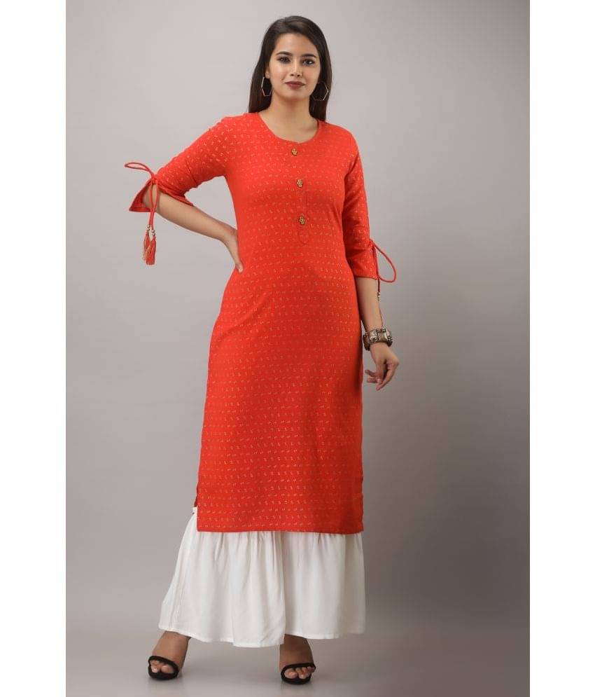 MAUKA Rayon Printed Kurti With Palazzo Women's Stitched Salwar Suit - Orange ( Pack of 1 ) MAUKA Rayon Printed Kurti With Palazzo Women's Stitched Salwar Suit - Orange ( Pack of 1 )