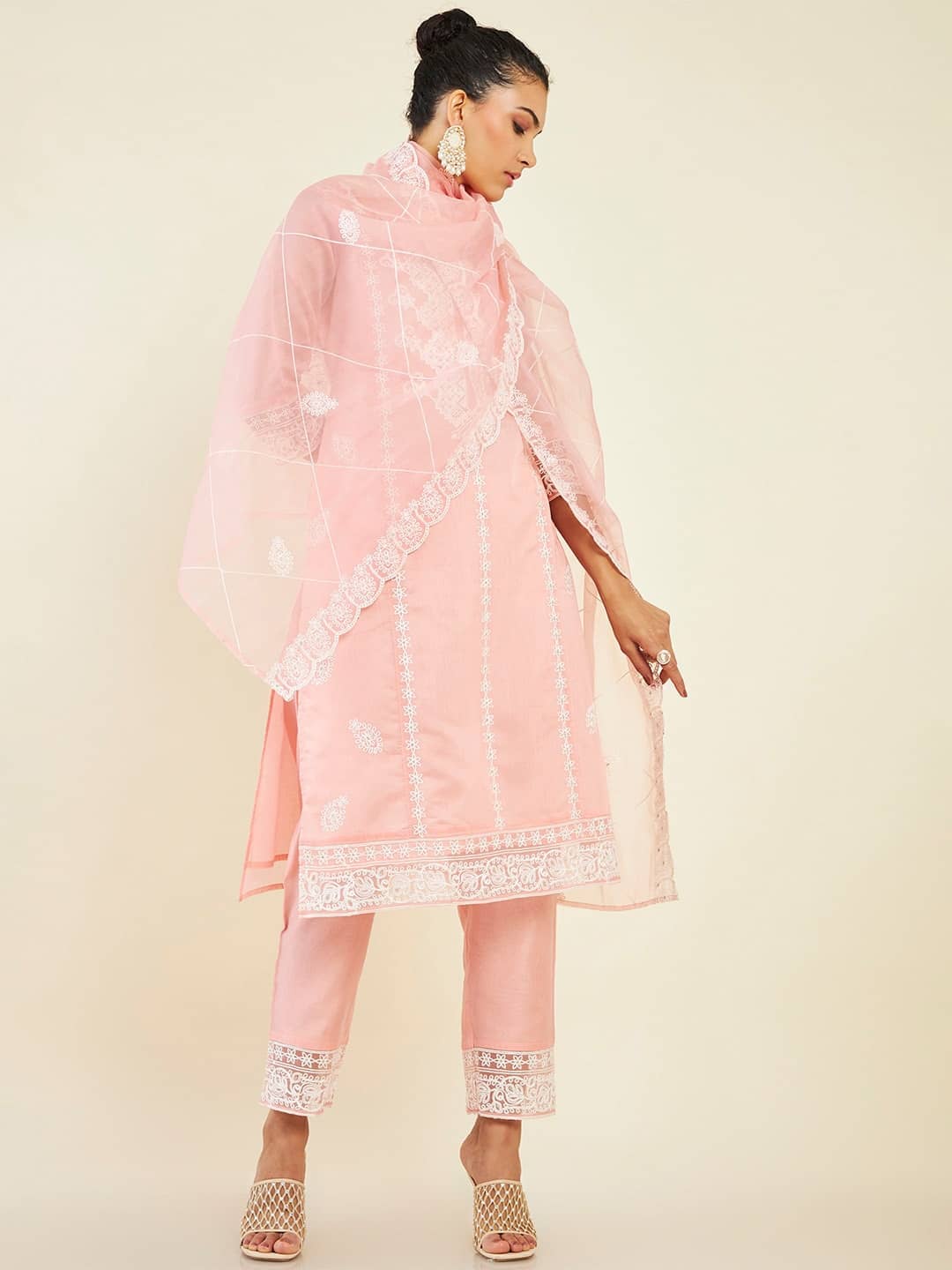 MEHZEEL FAB Organza Embroidered Kurti With Pants Women's Stitched Salwar Suit - Light Blue ( Pack of 1 )