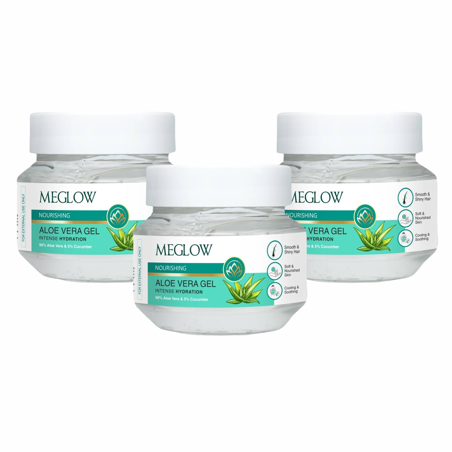     			Meglow Transparent Aloe vera Gel Moisturizer Aloevera & Cucumber Ext.(100g Each)- Pack of 3