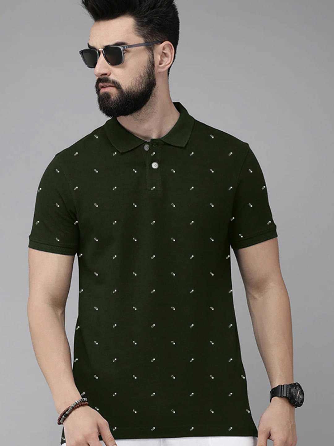 Merriment Pack of 1 Cotton Blend Regular Fit Printed Half Sleeves Men's Polo T Shirt ( Olive Green ) Merriment Pack of 1 Cotton Blend Regular Fit Printed Half Sleeves Men's Polo T Shirt ( Olive Green )