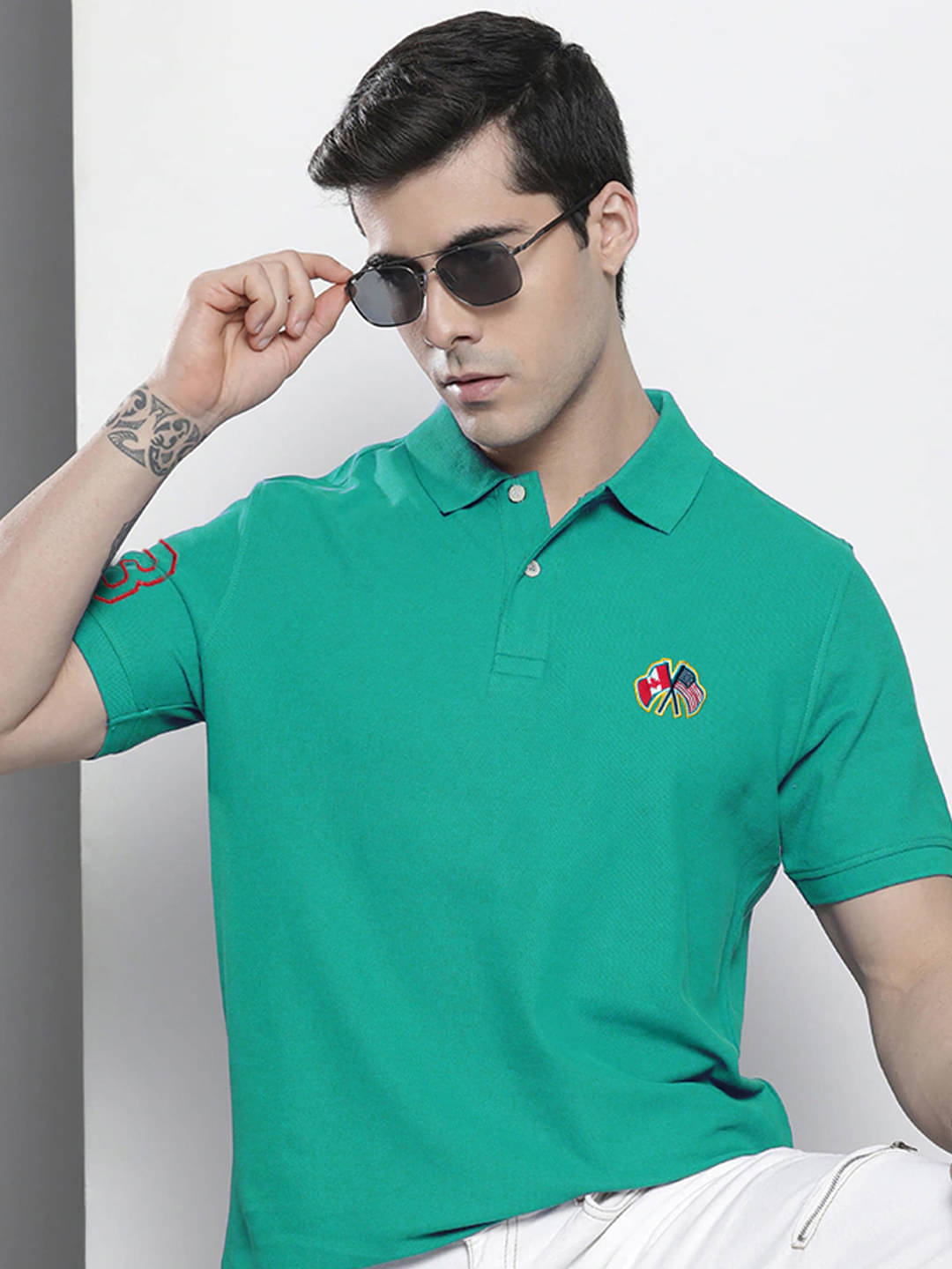 Merriment Pack of 1 Cotton Blend Regular Fit Solid Half Sleeves Men's Polo T Shirt ( Green ) Merriment Pack of 1 Cotton Blend Regular Fit Solid Half Sleeves Men's Polo T Shirt ( Green )