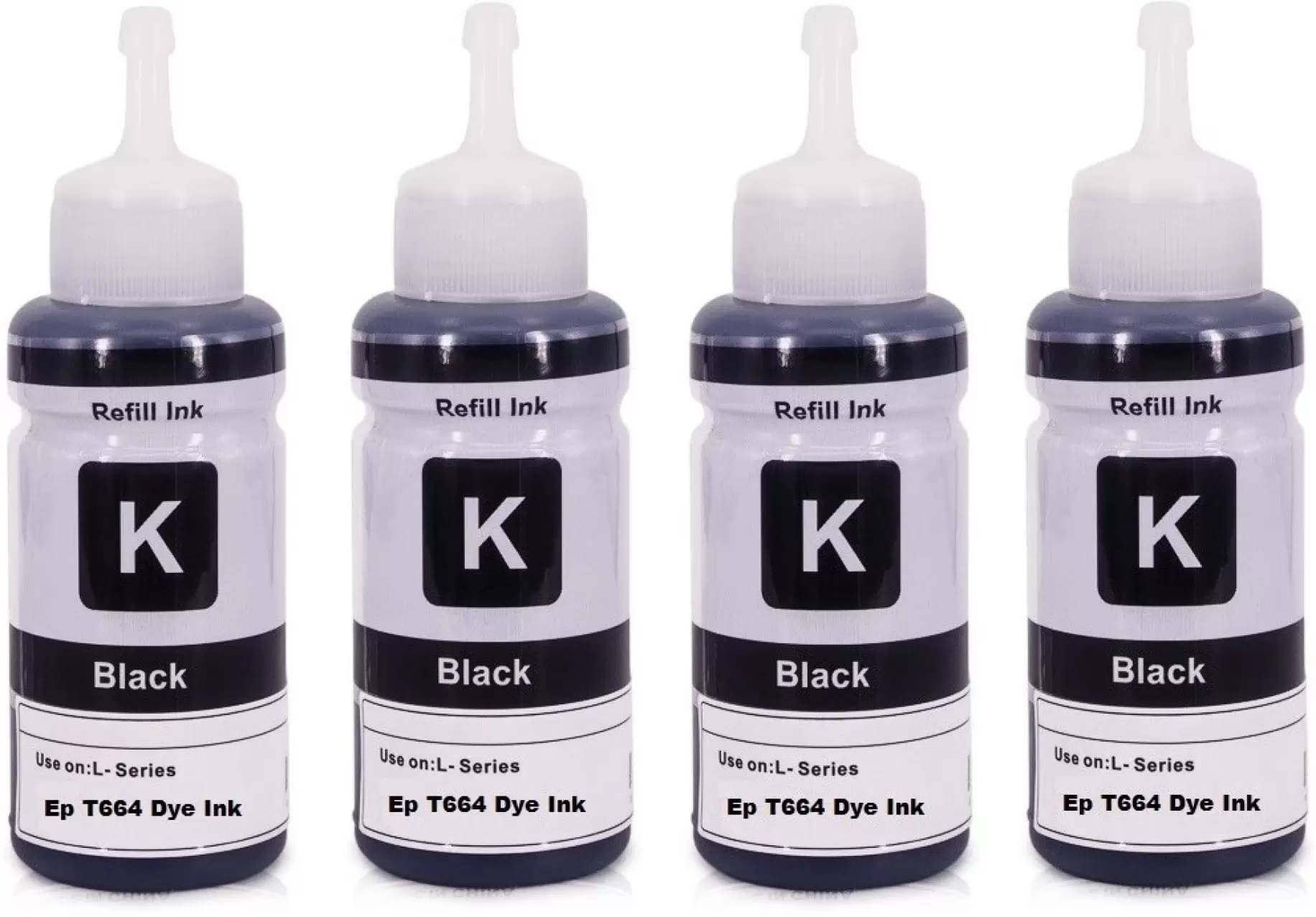     			TEQUO T664 Ink For L385 Black Pack of 4 Cartridge for L220/ L550/ L355/ L110/ L210/ L300/ L360/ L350/ L380/ L100/ L200/ L565/ L555/ L130/ L1300 and more.