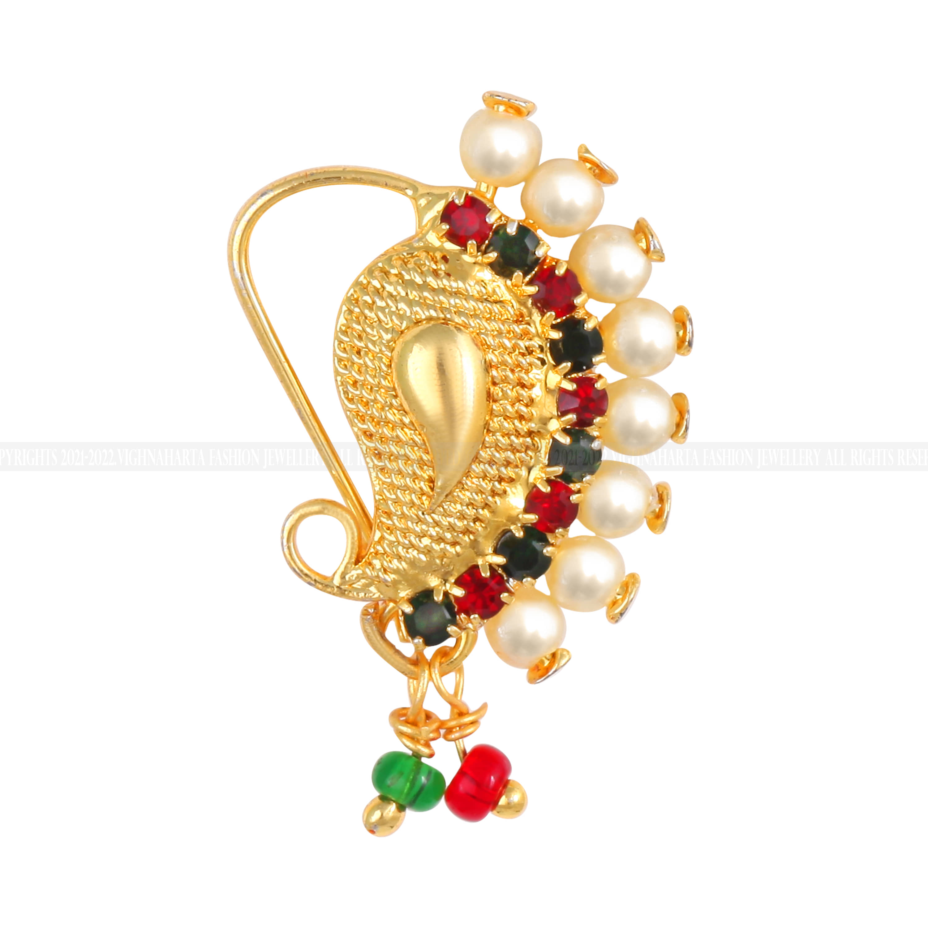 Vivastri Gold Plated Red Stone with Peals Alloy Maharashtrian Nath Nathiya./ Nose Pin for Women &Girls VIVA1020NTH-TAR
