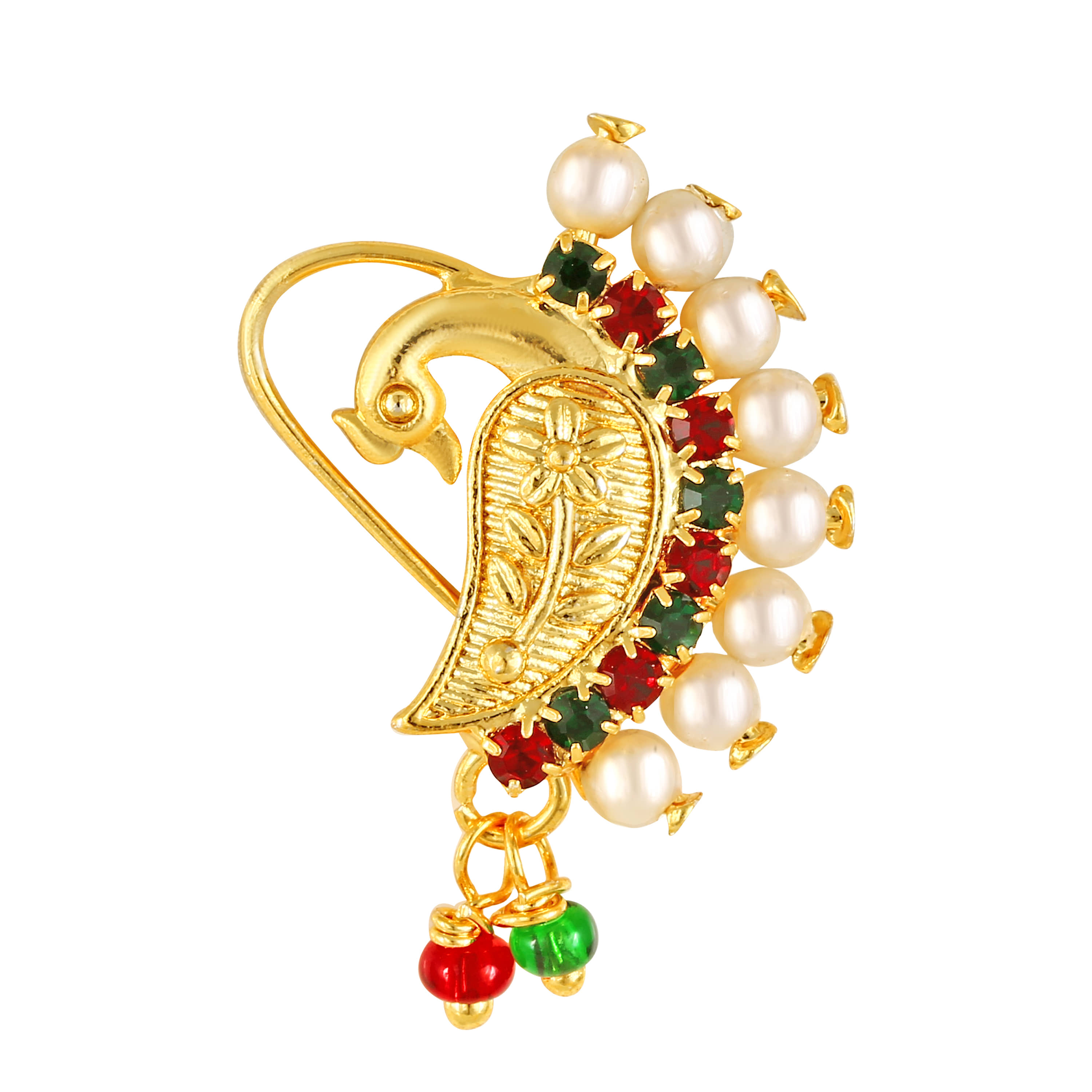 Vivastri Gold Plated Red Stone with Peals Alloy Maharashtrian Nath Nathiya./ Nose Pin for Women &Girls VIVA1009NTH-TAR