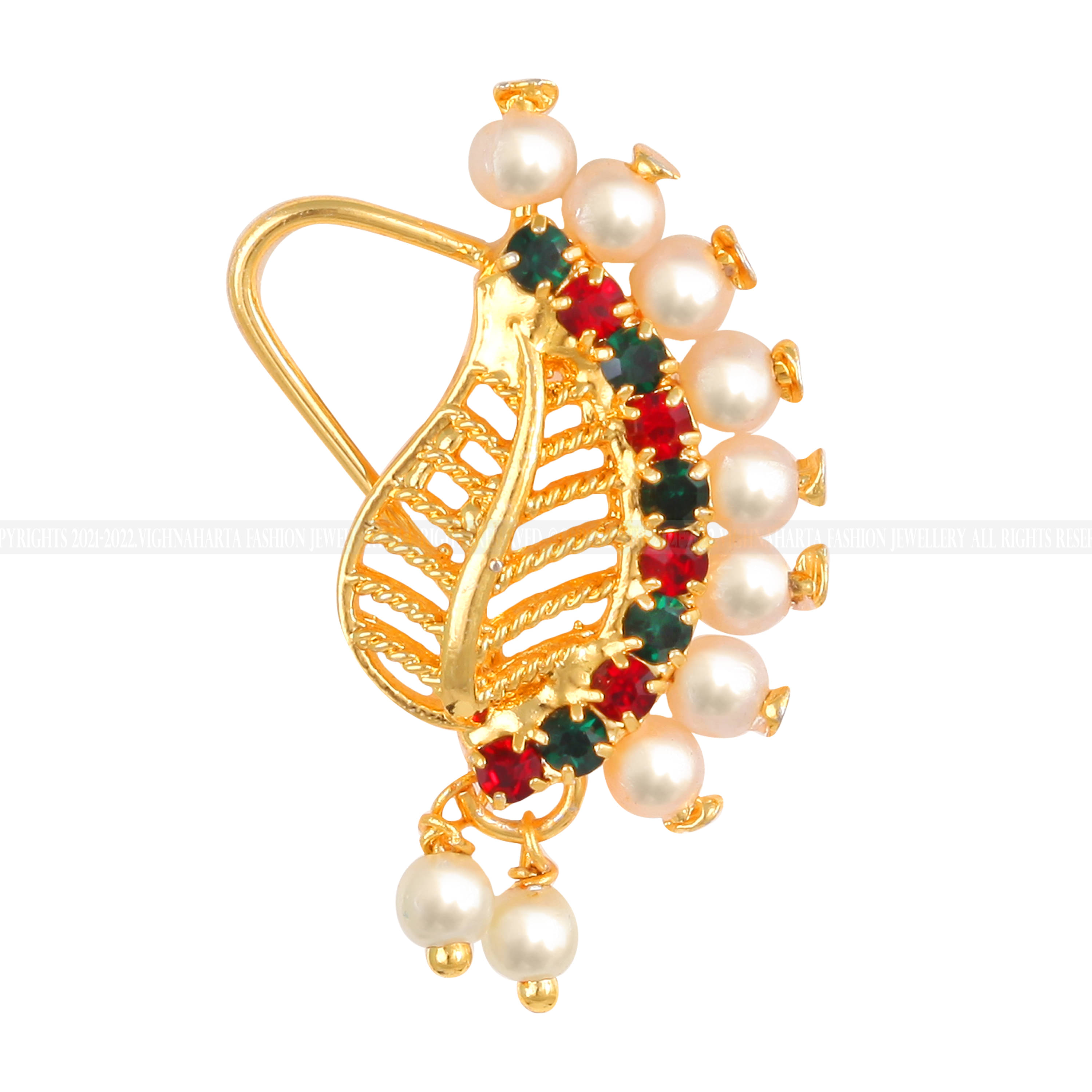 Vivastri Gold Plated Red Stone with Peals Alloy Maharashtrian Nath Nathiya./ Nose Pin for Women &Girls VIVA1016NTH-TAR Vivastri Gold Plated Red Stone with Peals Alloy Maharashtrian Nath Nathiya./ Nose Pin for Women &Girls VIVA1016NTH-TAR
