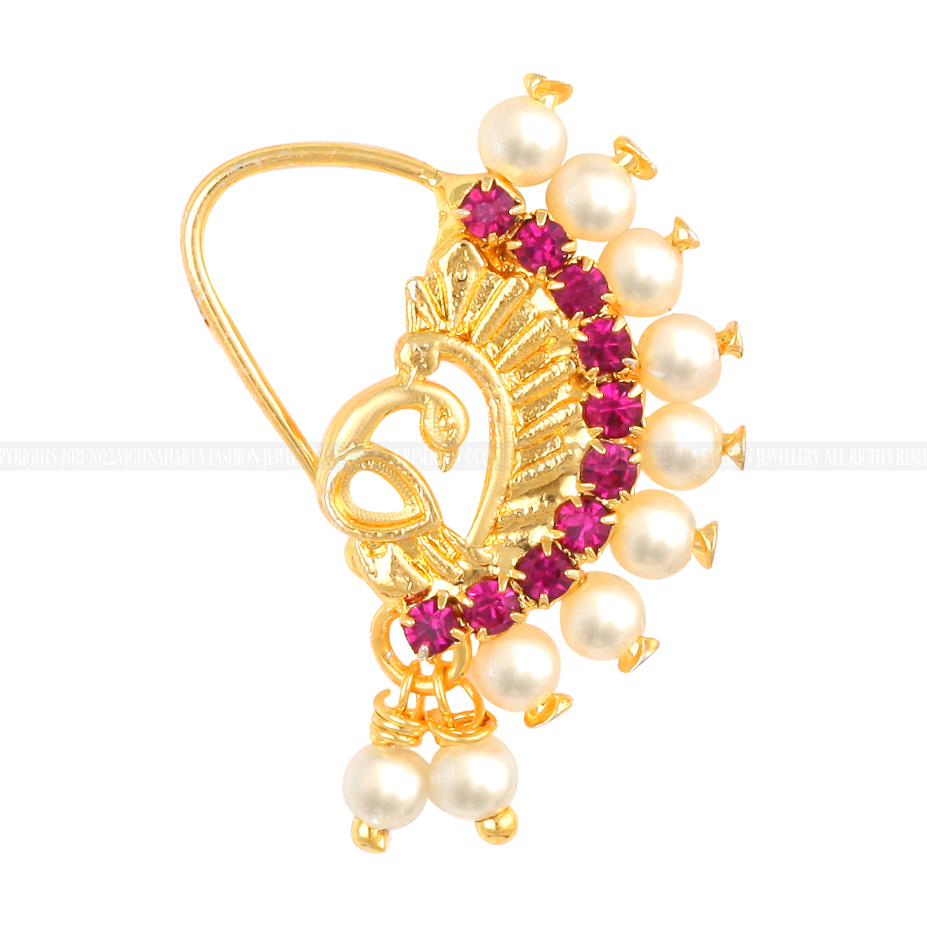 Vivastri Gold Plated Red Stone with Peals Alloy Maharashtrian Nath Nathiya./ Nose Pin for Women &Girls VIVA1018NTH-TAR Vivastri Gold Plated Red Stone with Peals Alloy Maharashtrian Nath Nathiya./ Nose Pin for Women &Girls VIVA1018NTH-TAR