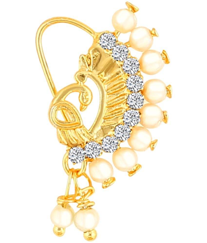 Vivastri Gold Plated Red Stone with Peals Alloy Maharashtrian Nath Nathiya./ Nose Pin for Women &Girls VIVA1004NTH-TAR Vivastri Gold Plated Red Stone with Peals Alloy Maharashtrian Nath Nathiya./ Nose Pin for Women &Girls VIVA1004NTH-TAR