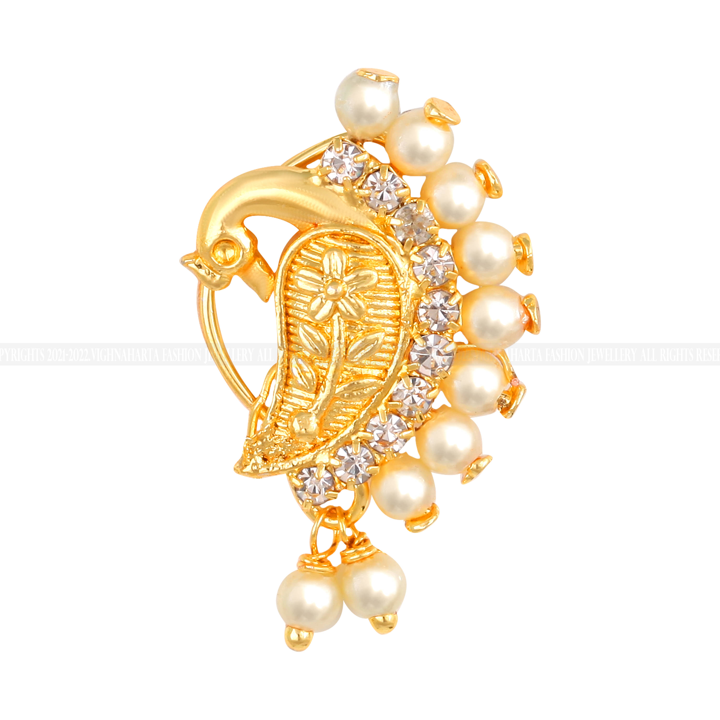 Vivastri Gold Plated Red Stone with Peals Alloy Maharashtrian Nath Nathiya./ Nose Pin for Women &Girls VIVA1014NTH-Press Vivastri Gold Plated Red Stone with Peals Alloy Maharashtrian Nath Nathiya./ Nose Pin for Women &Girls VIVA1014NTH-Press