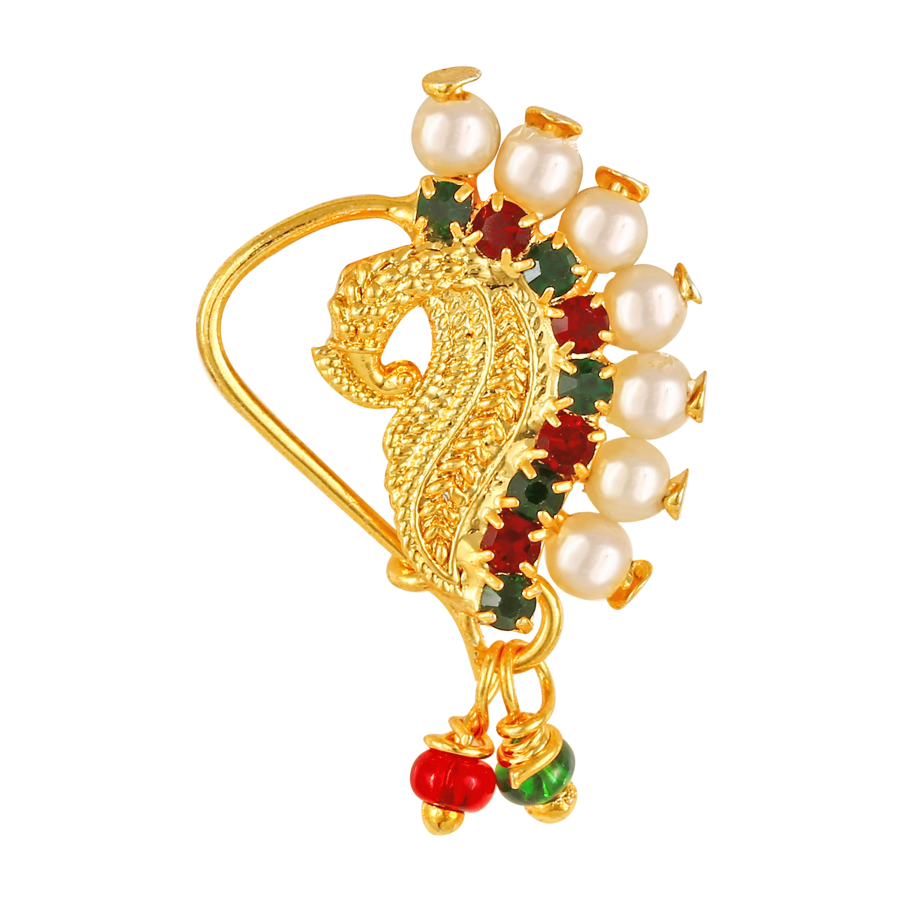 Vivastri Gold Plated Red Stone with Peals Alloy Maharashtrian Nath Nathiya./ Nose Pin for Women &Girls VIVA1005NTH-TAR