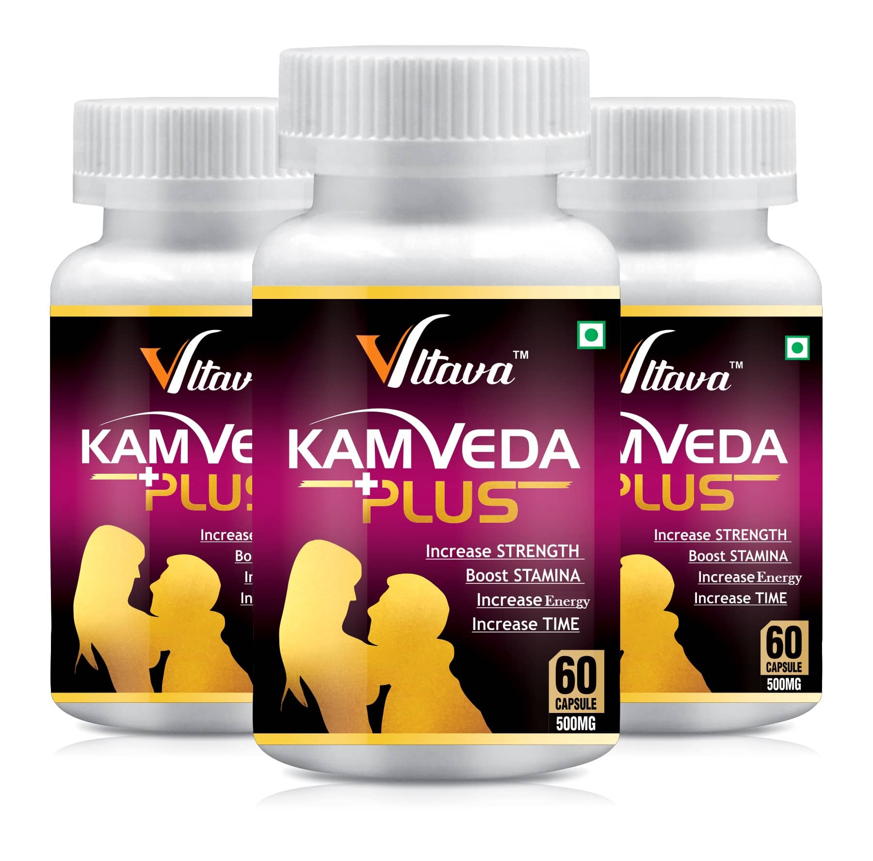 Vltava Kamveda Plus Ayurvedic Capsule for Men's Strength, Stamina and Power 180 gm Unfalvoured Minerals Capsule Pack of 3