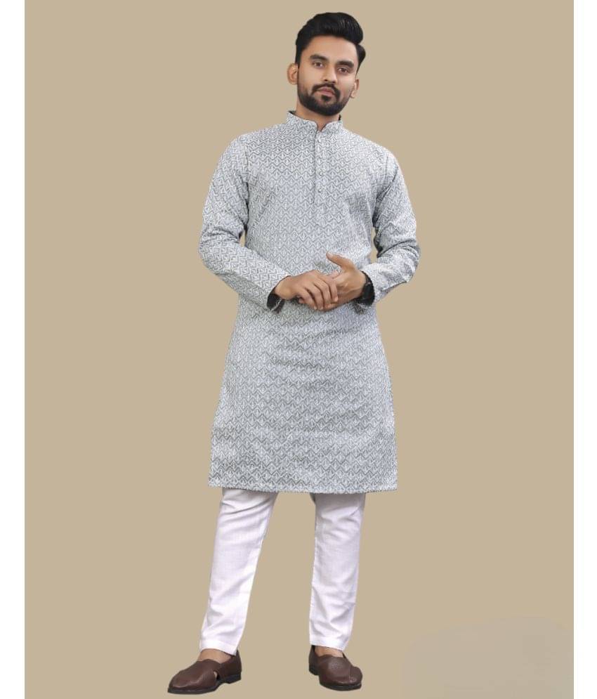     			YUG ART Medium Grey Silk Regular Fit Men's Kurta Pyjama Set ( Pack of 1 )