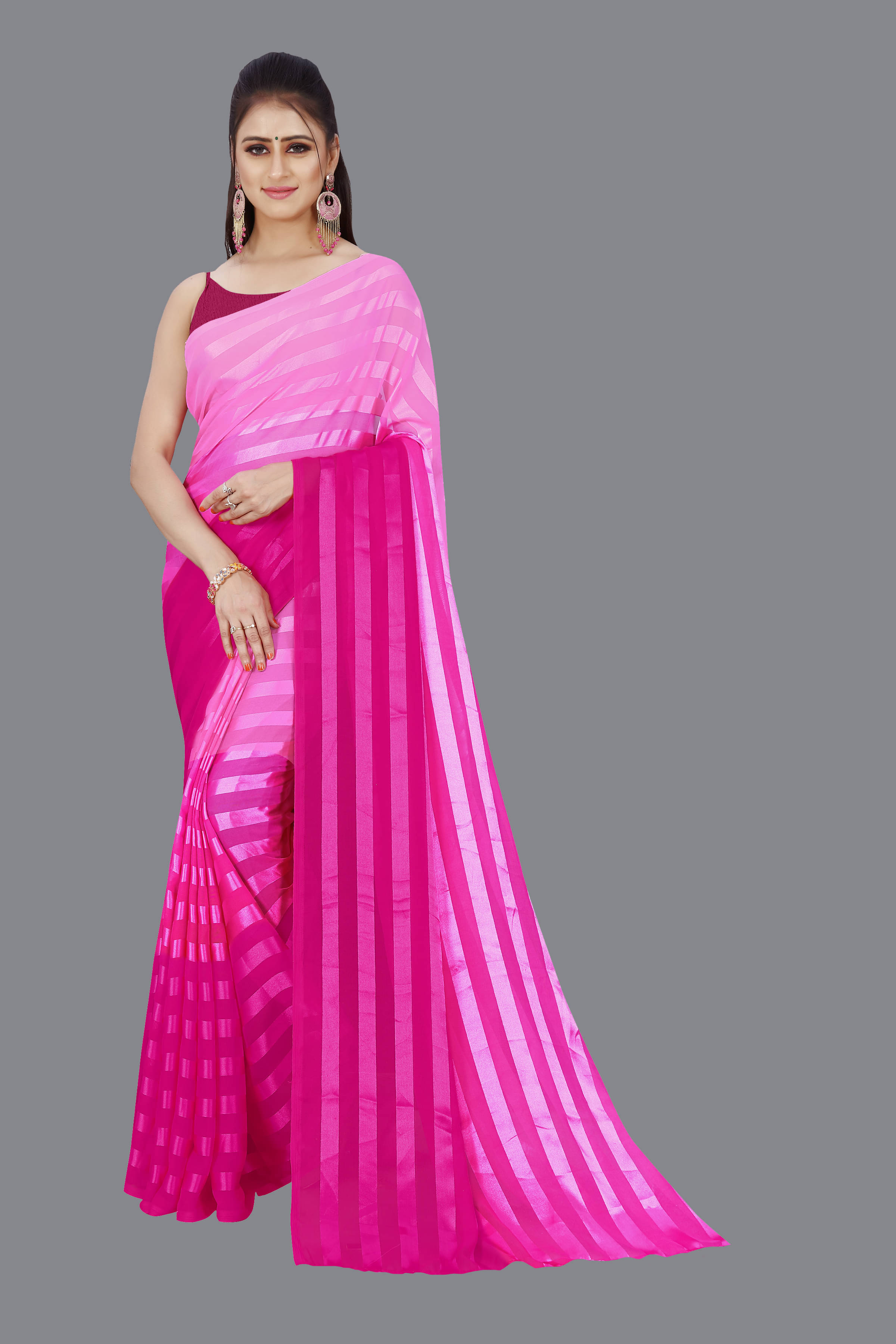 ANAND SAREES Georgette Striped Saree With Unstitched Blouse Piece ( Pink ) ANAND SAREES Georgette Striped Saree With Unstitched Blouse Piece ( Pink )