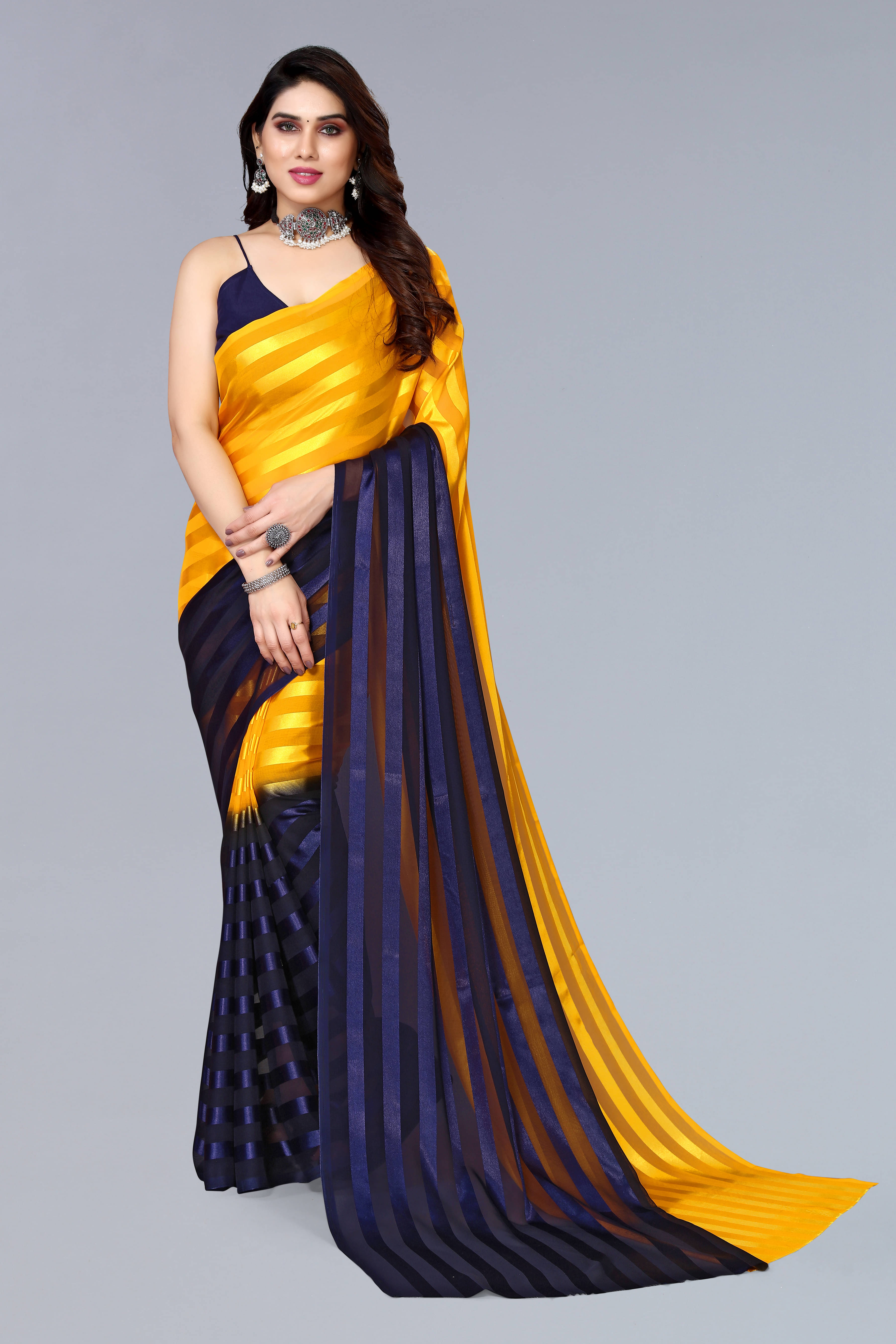 ANAND SAREES Georgette Self Design Saree With Unstitched Blouse Piece ( Mustard ) ANAND SAREES Georgette Self Design Saree With Unstitched Blouse Piece ( Mustard )