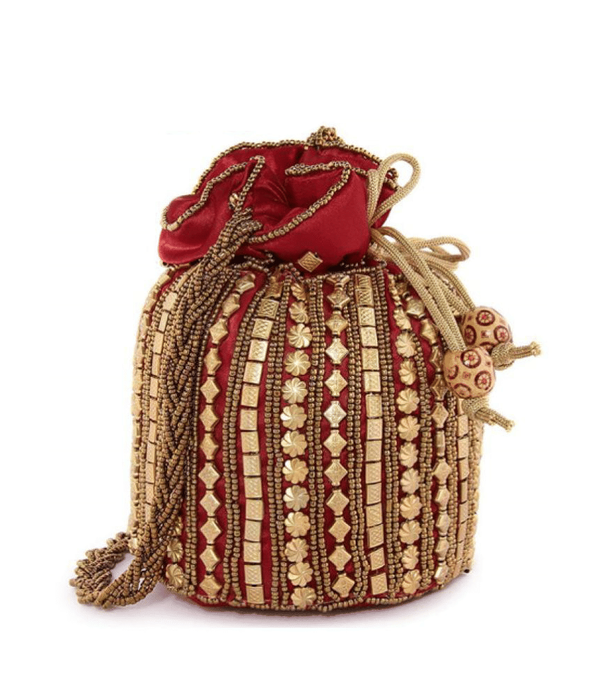 Bulbul Maroon Silk Potli - Handbags | Buy online on ZillyBuy
