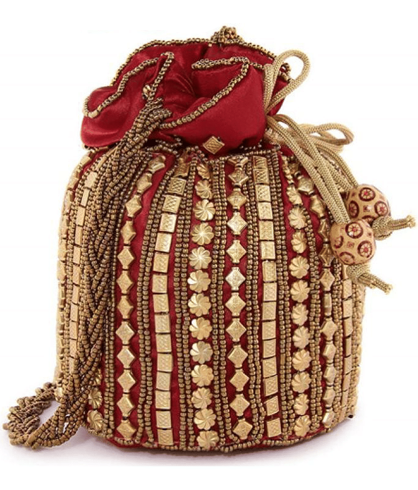 Bulbul Maroon Silk Potli - Handbags | Buy online on ZillyBuy