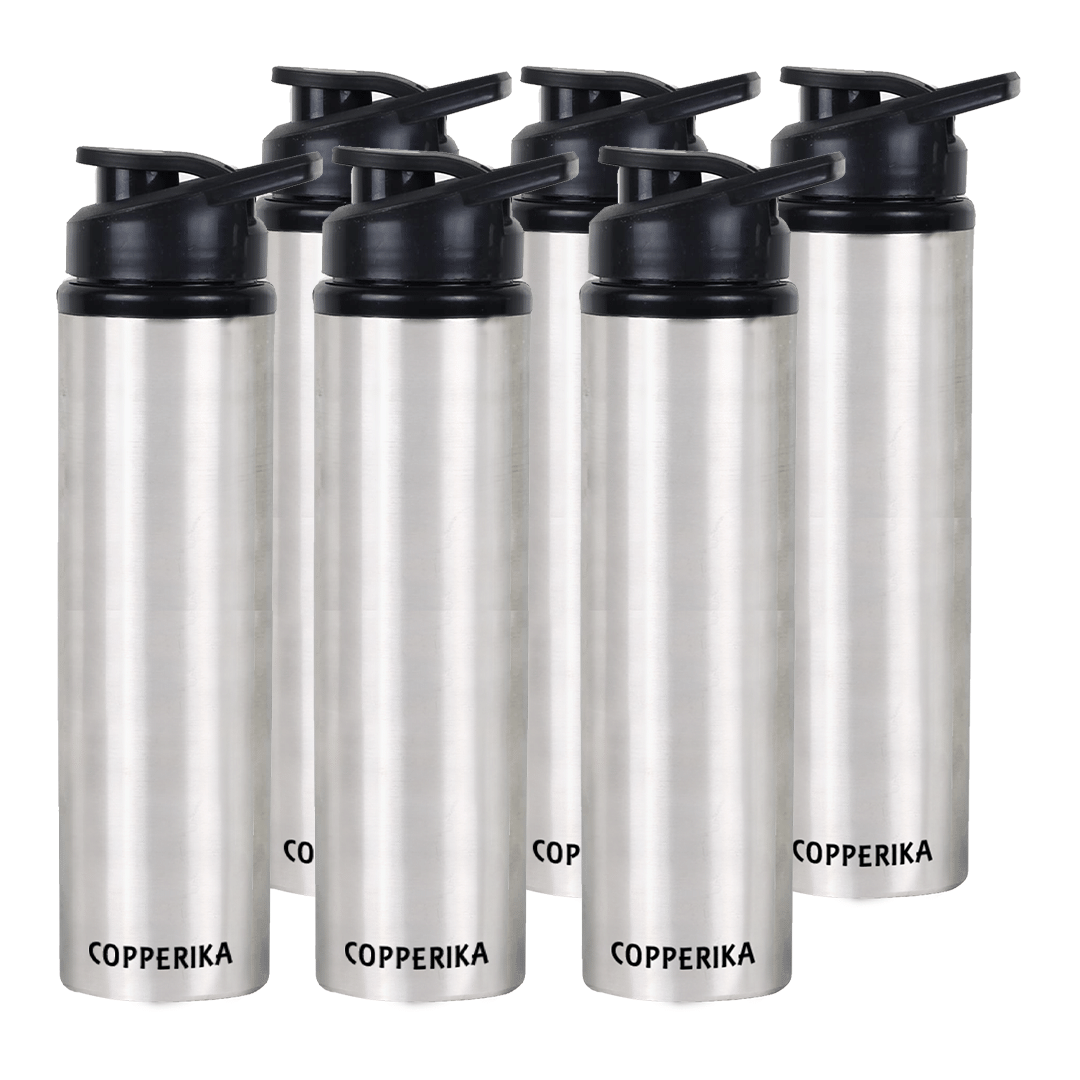 Copperika Prime Stainless Steel Water Bottle for Home, Kids Silver Sipper Water Bottle 1000 mL ( Set of 6 ) Copperika Prime Stainless Steel Water Bottle for Home, Kids Silver Sipper Water Bottle 1000 mL ( Set of 6 )