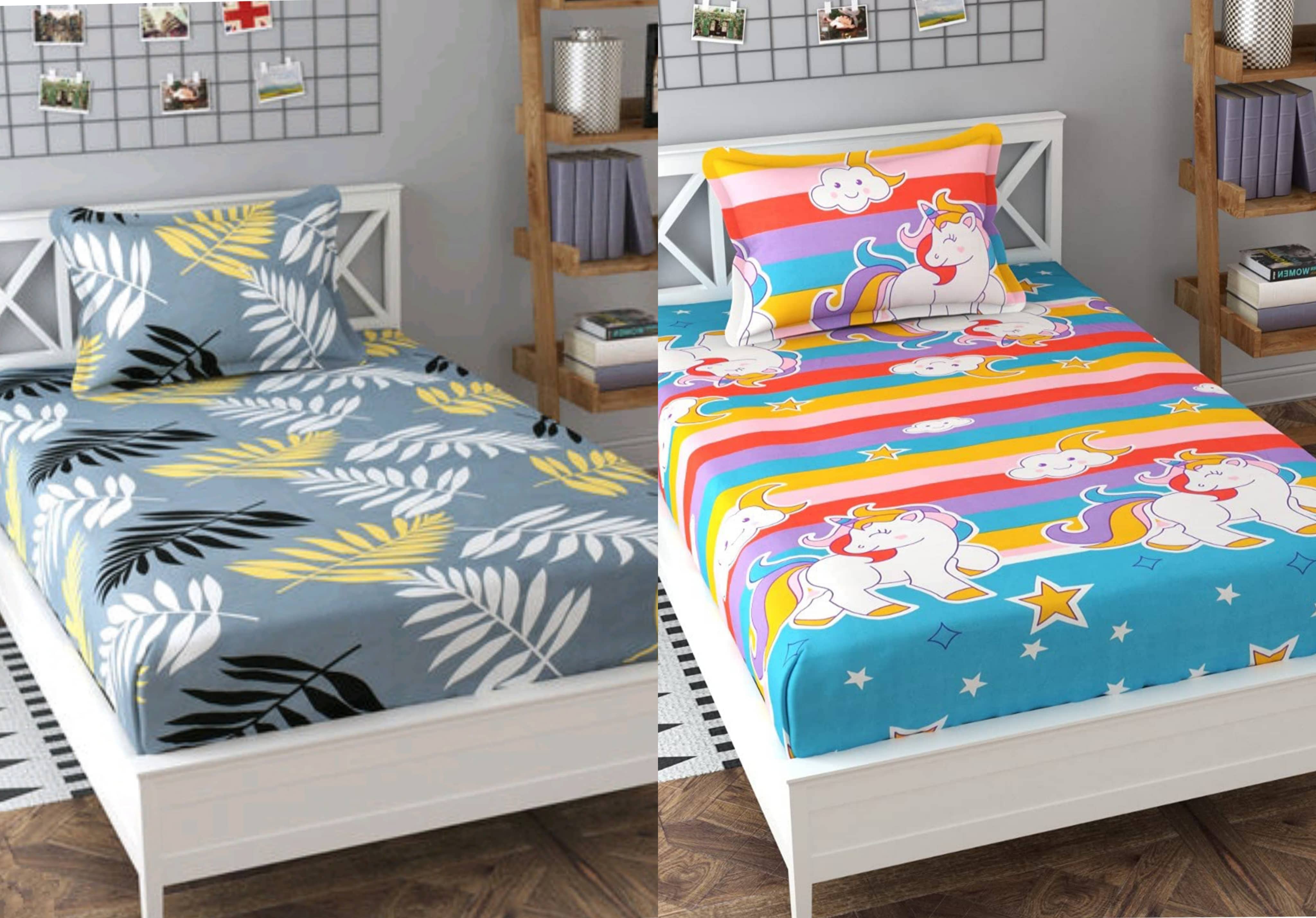 Decent Home Poly Cotton 2 Single Bedsheet with 2 Pillow Covers ( Sky Blue )