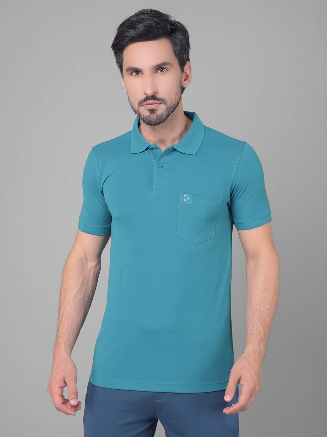 Dollar Cotton Blend Regular Fit Solid Half Sleeves Men's Polo T Shirt - Blue ( Pack of 1 )