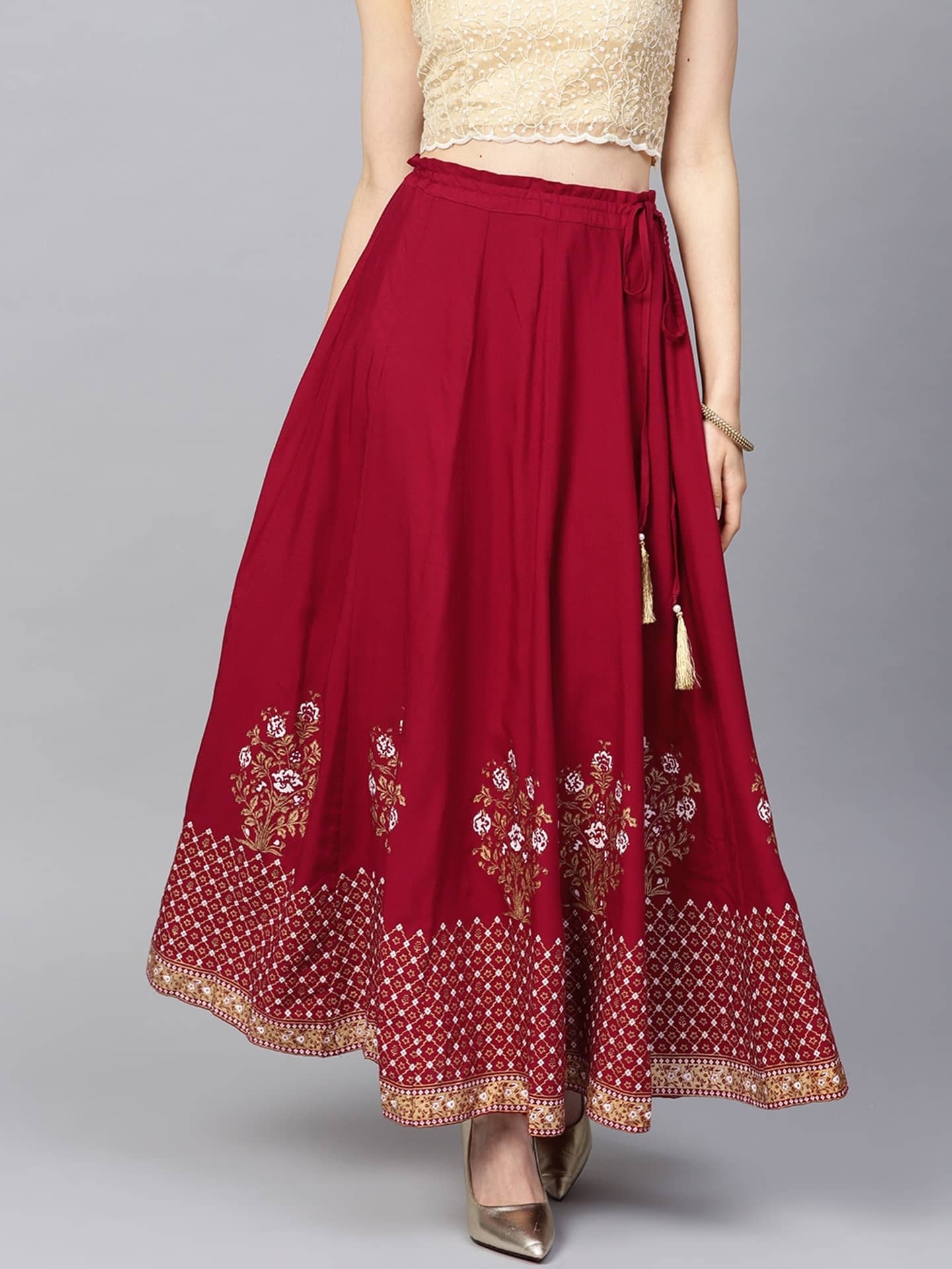 FABRR Maroon Rayon Women's Flared Skirt ( Pack of 1 )