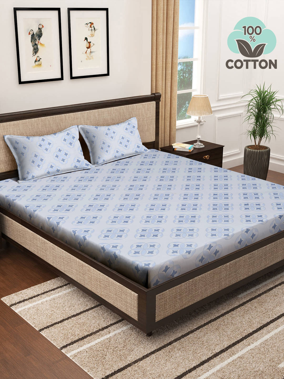     			Klotthe Cotton 1 Double King Bedsheet with 2 Pillow Covers ( Indigo )