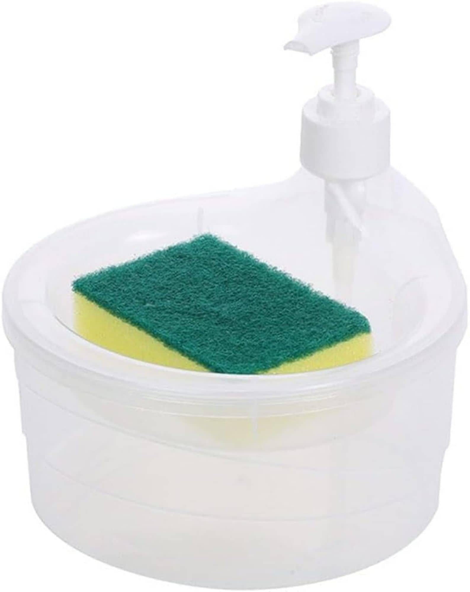 NCMART Double Layer Plastic Soap Dispenser for Bathroom Accessories Dishwasher Liquid Holder Liquid Dispenser Pump with Sponge Holder Kitchen Sink Accessories Items (Multicolour) (Pack of 1)