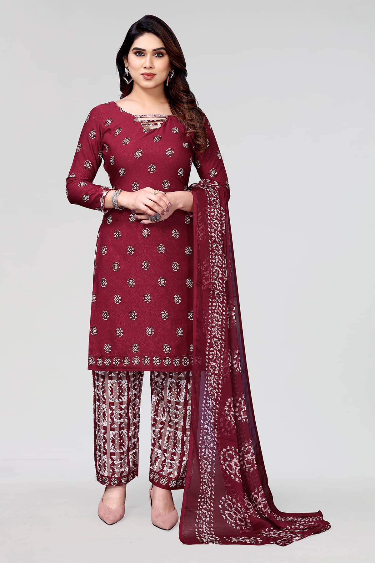 Anand Unstitched Crepe Printed Dress Material - Maroon ( Pack of 1 ) Anand Unstitched Crepe Printed Dress Material - Maroon ( Pack of 1 )