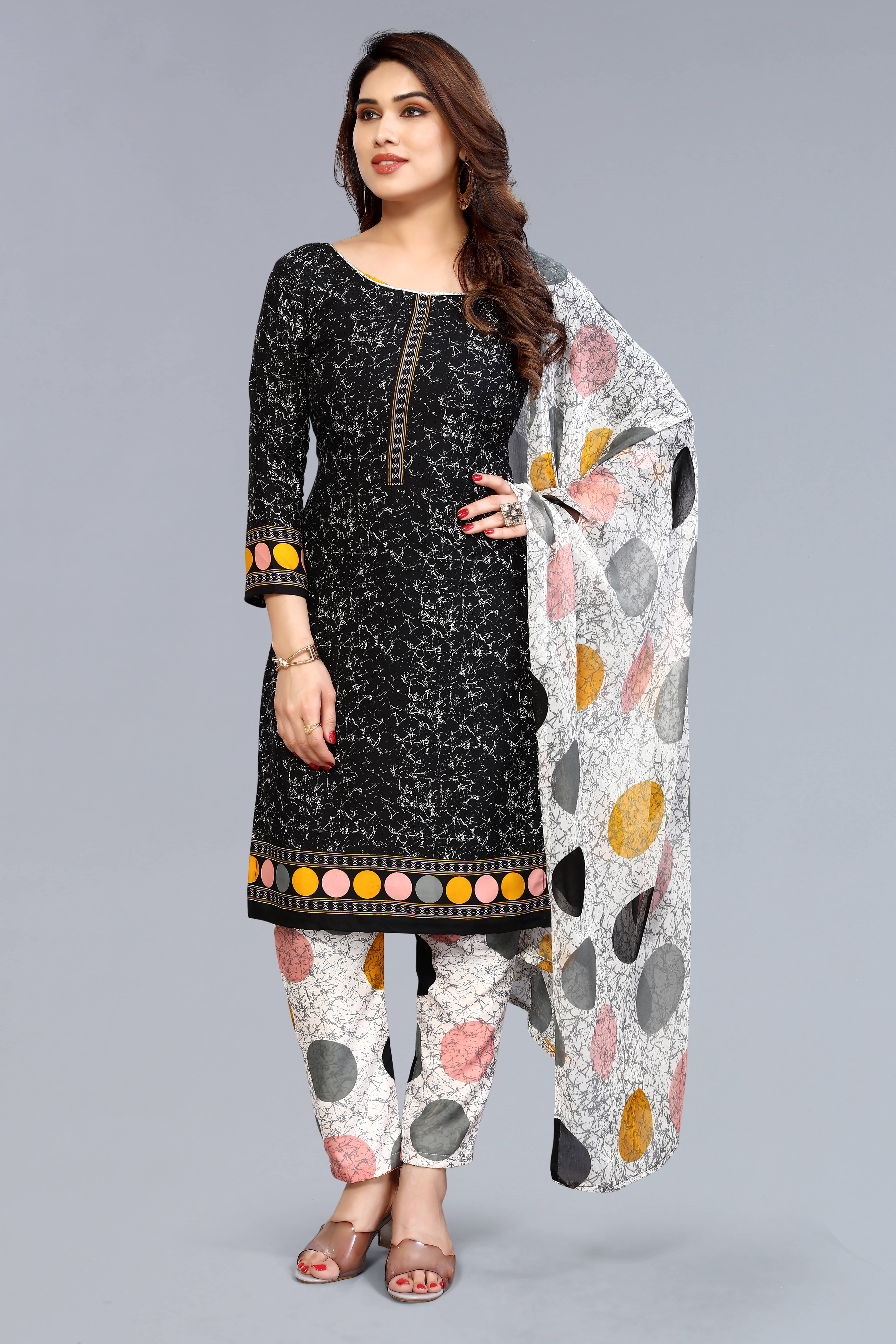     			Anand Unstitched Crepe Printed Dress Material - Black ( Pack of 1 )