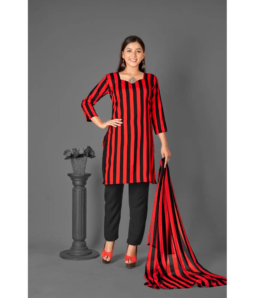 Anand Unstitched Crepe Striped Dress Material - Red ( Pack of 1 ) - Unstitched Fabrics | Buy online on ZillyBuy