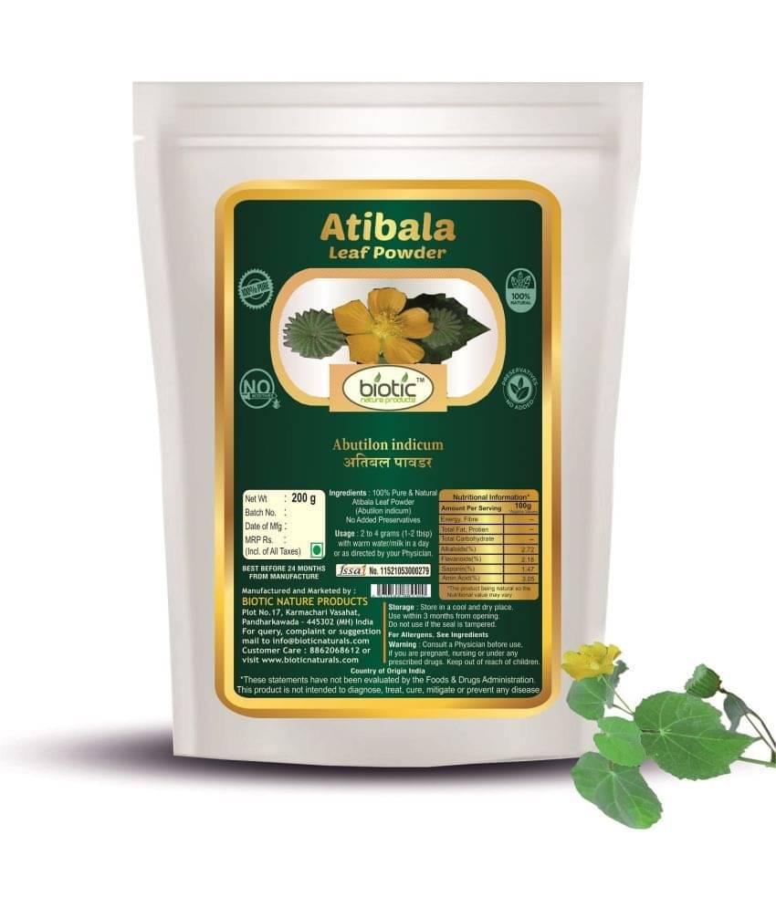 Biotic Atibala Leaf Powder (Abutilon indicum) Thuthi Churna Kangi Powder 200 gm     			Biotic Atibala Leaf Powder (Abutilon indicum) Thuthi Churna Kangi Powder 200 gm