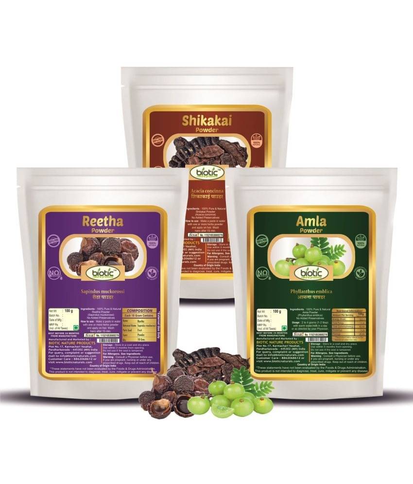 Biotic Natural Amla Reetha Shikakai Powder (100gm each) 300 gm Biotic Natural Amla Reetha Shikakai Powder (100gm each) 300 gm