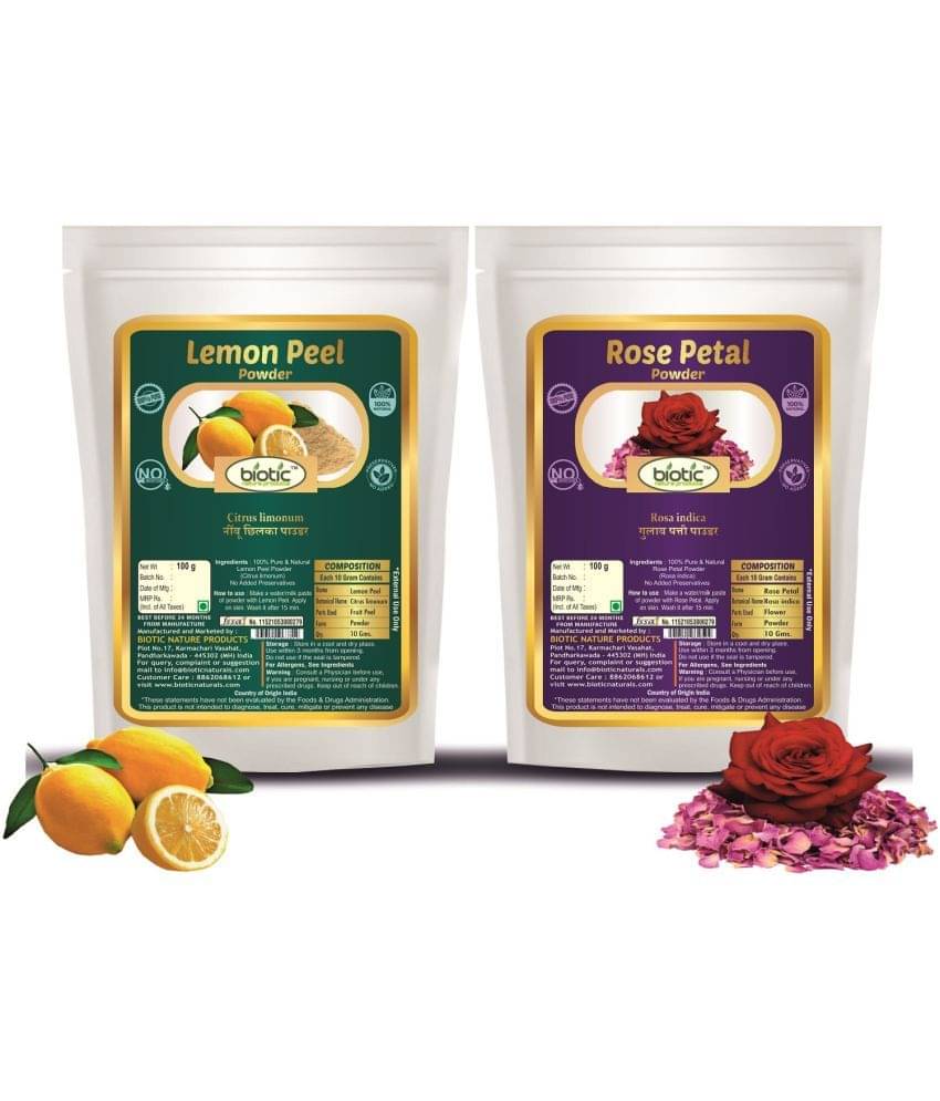 Biotic Natural Lemon Peel Powder and Rose Petals Powder Face Pack (100g each) 200 gm     			Biotic Natural Lemon Peel Powder and Rose Petals Powder Face Pack (100g each) 200 gm