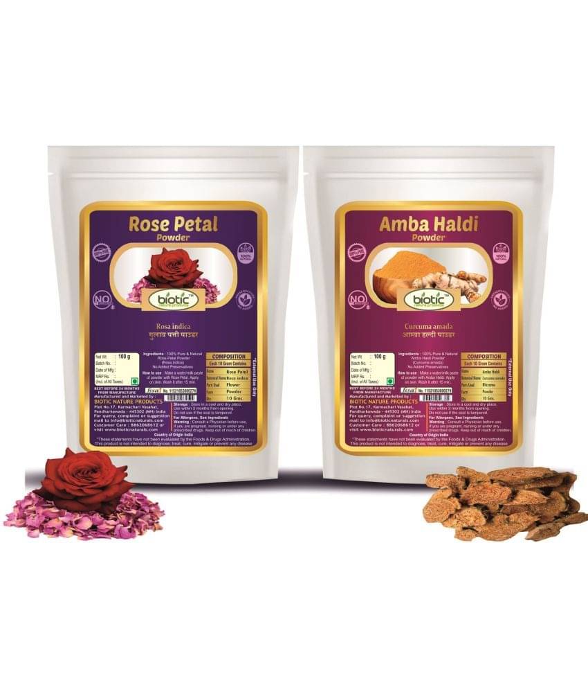 Biotic Rose Petal Powder and Amba Haldi Powder for Face Skin (100gm each) 200 gm Biotic Rose Petal Powder and Amba Haldi Powder for Face Skin (100gm each) 200 gm