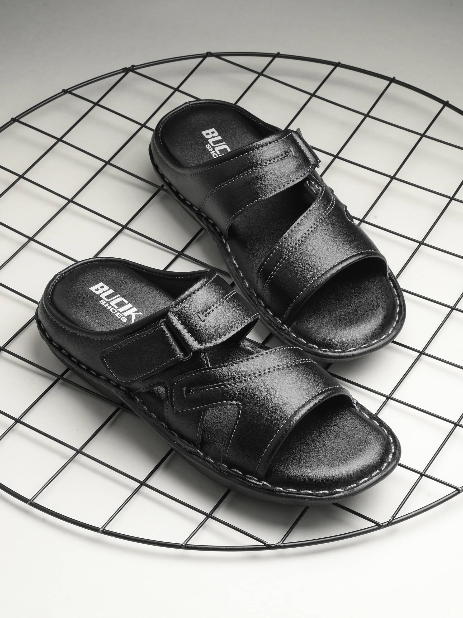     			Bucik Black Men's Leather Slipper