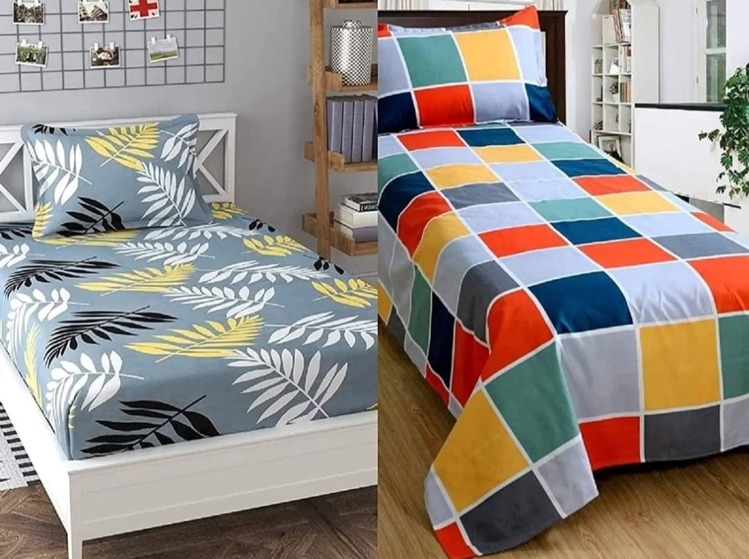     			Decent Home Poly Cotton 2 Single Bedsheet with 2 Pillow Covers ( Multicolor )