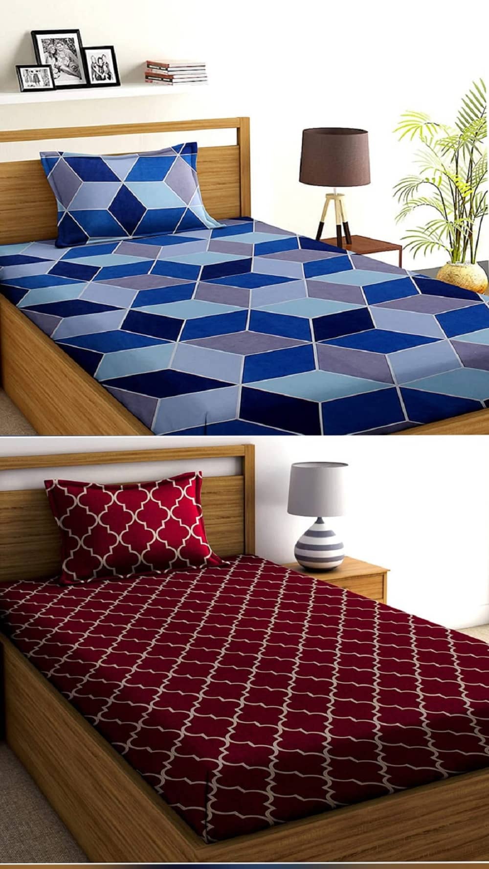 Decent Home Poly Cotton 2 Single Bedsheet with 2 Pillow Covers ( Blue )