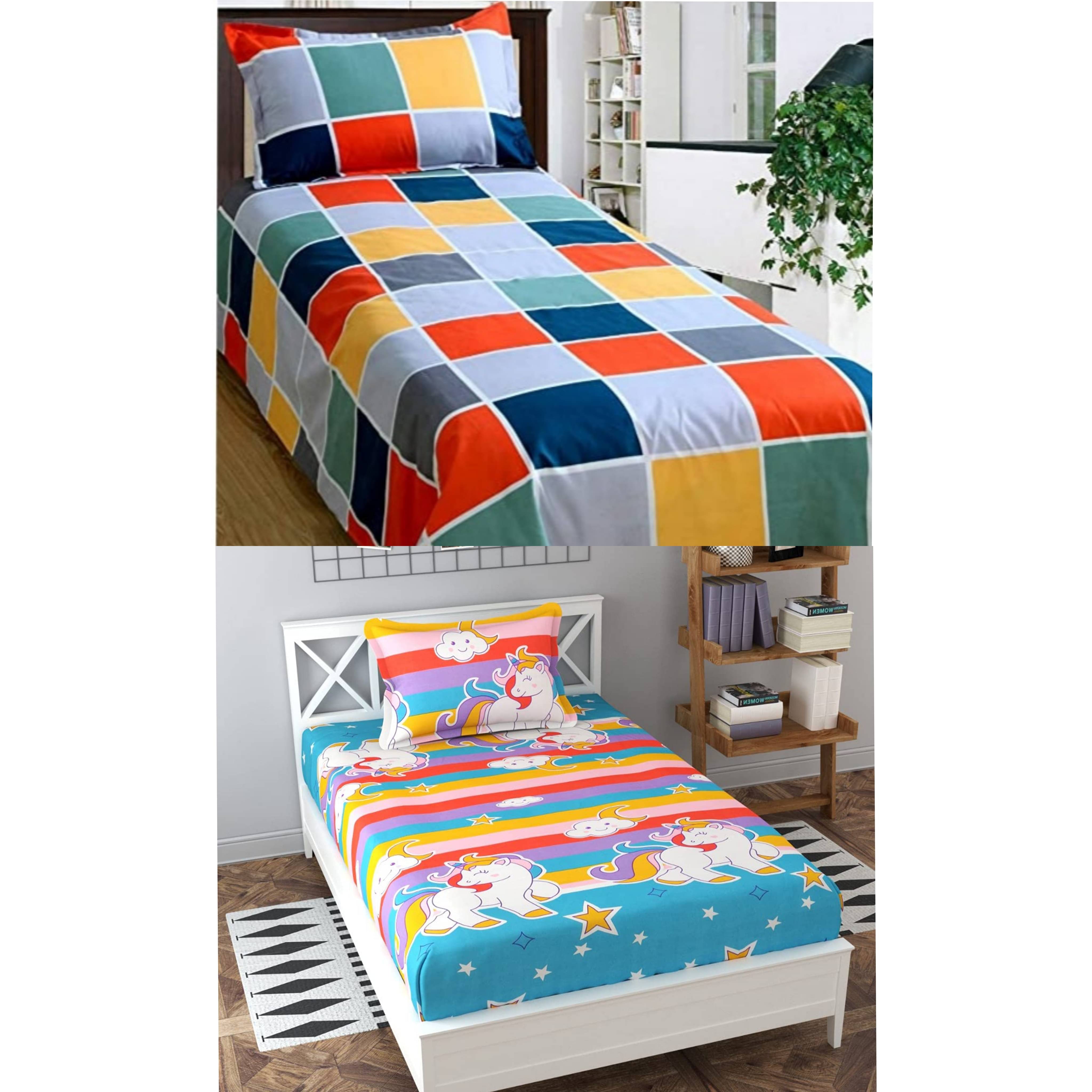     			Decent Home Poly Cotton 2 Single Bedsheet with 2 Pillow Covers ( Multicolor )
