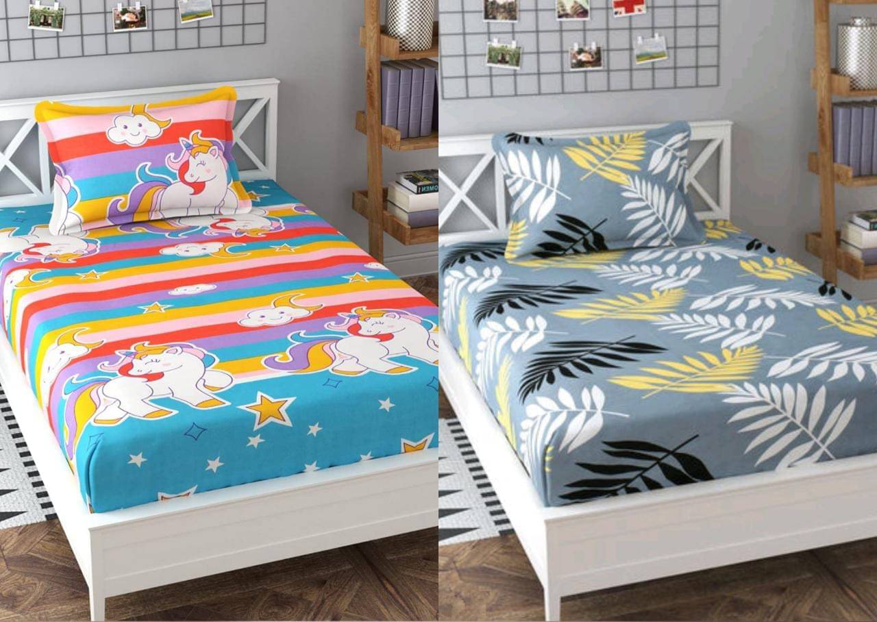     			Decent Home Poly Cotton 2 Single Bedsheet with 2 Pillow Covers ( Sky Blue )