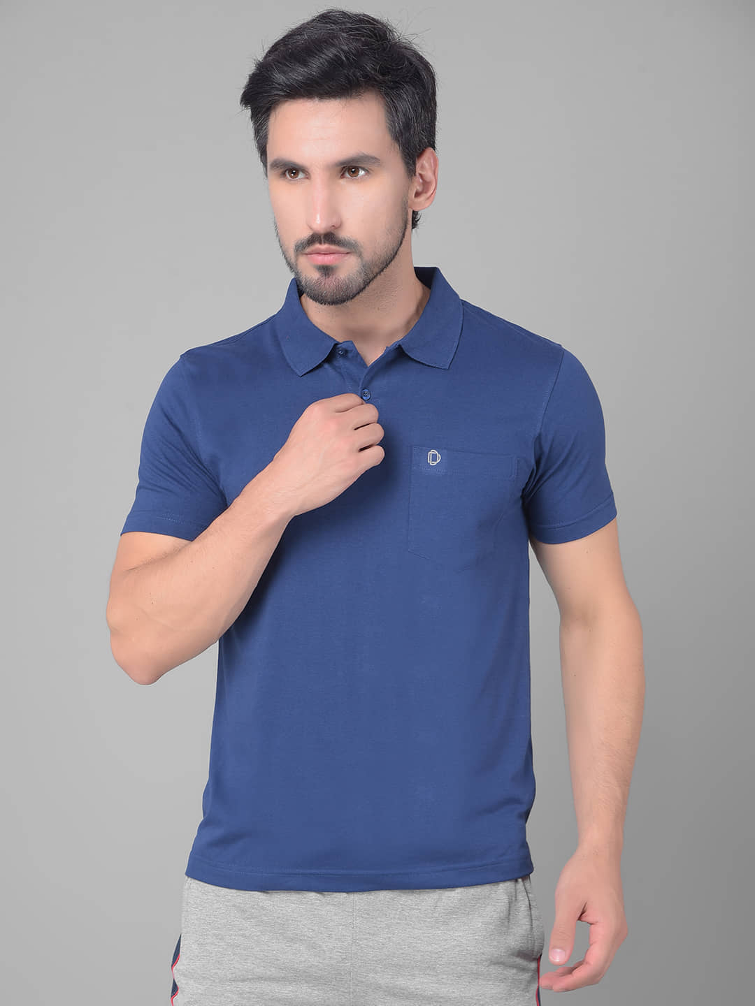 Dollar Cotton Blend Regular Fit Solid Half Sleeves Men's Polo T Shirt - Indigo ( Pack of 1 )