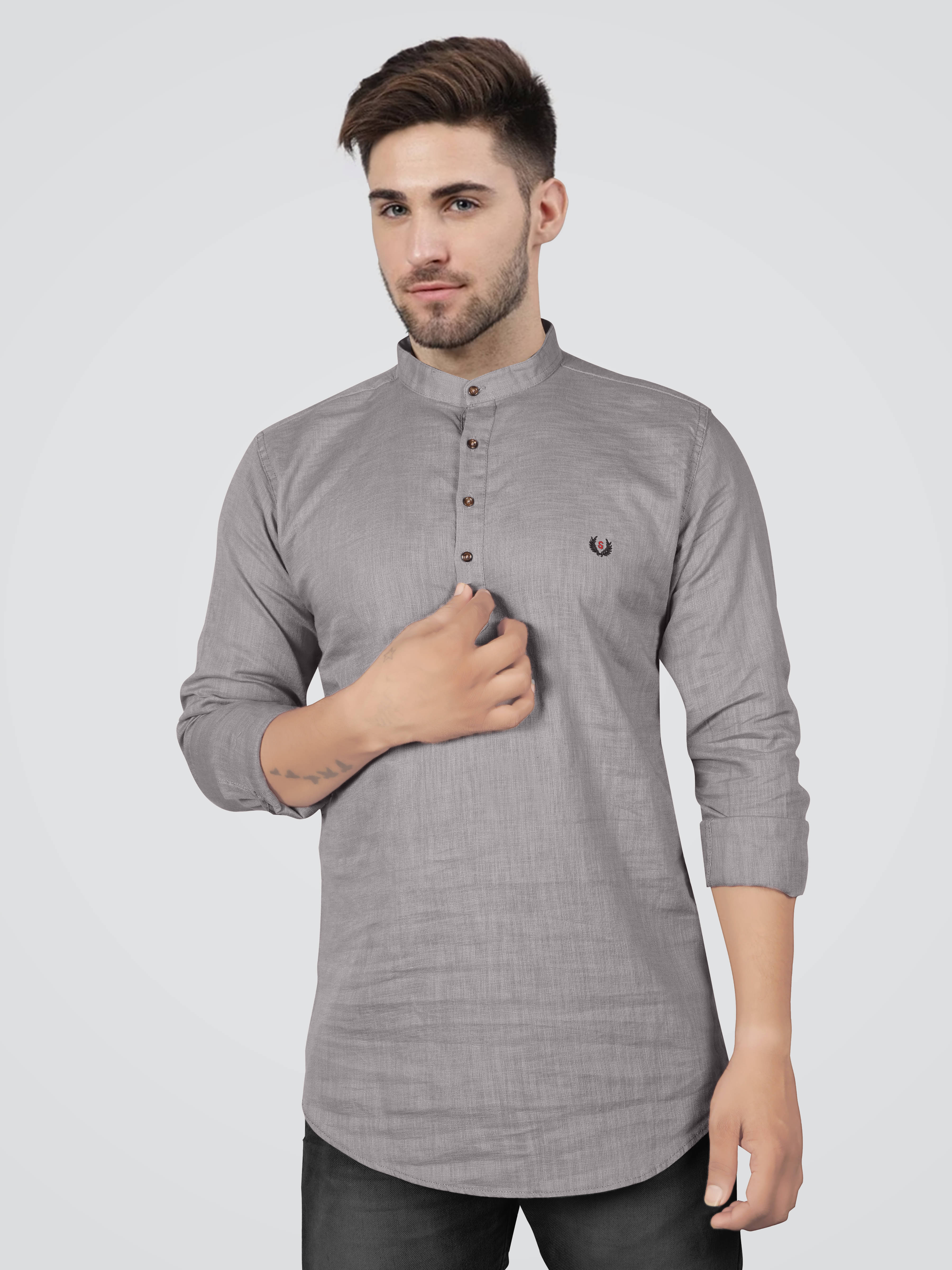     			JB JUST BLACK Grey Linen Men's Shirt Style Kurta ( Pack of 1 )