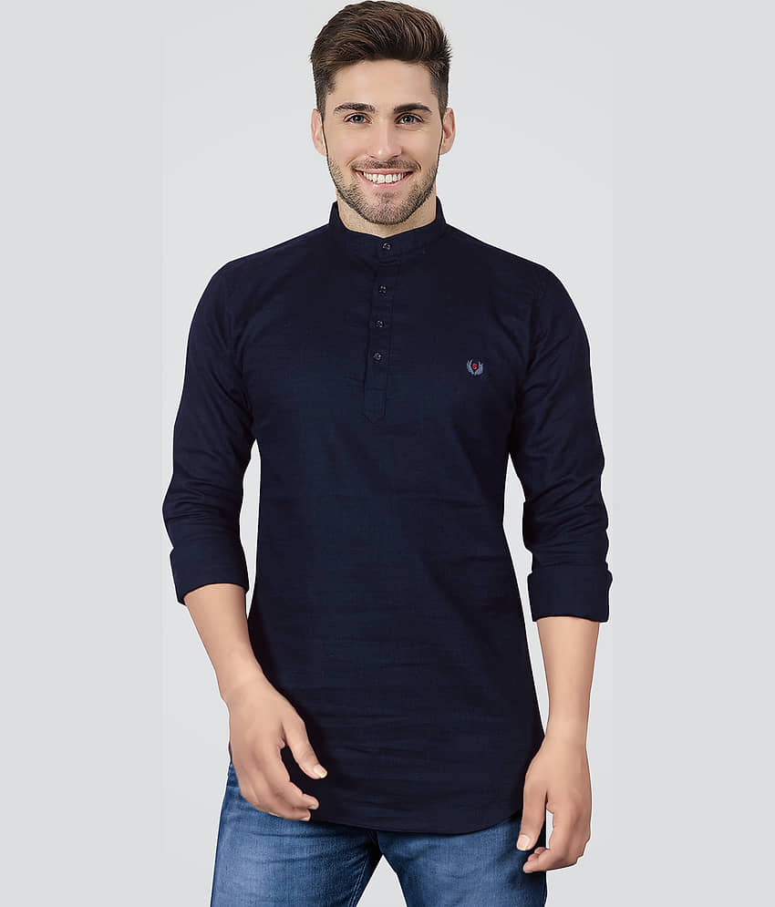 JB JUST BLACK Navy Linen Men's Shirt Style Kurta ( Pack of 1 ) - Kurtas & Kurta Sets | Buy online on ZillyBuy