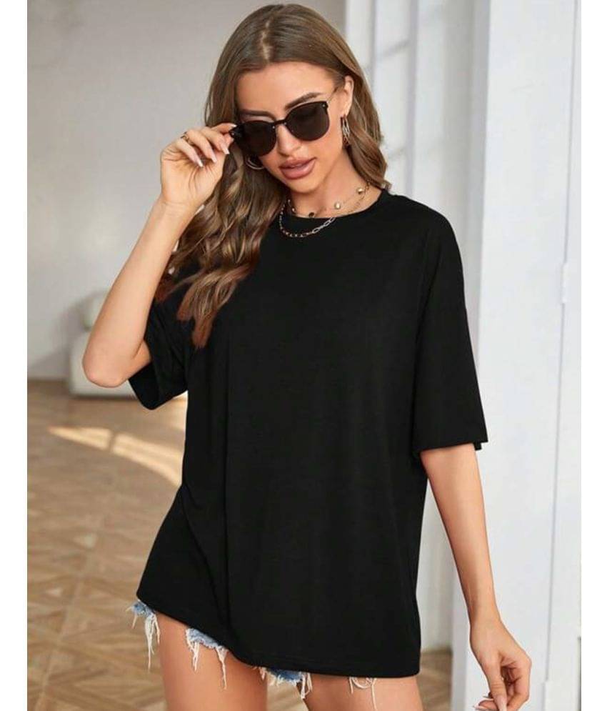 JUNEBERRY Women Cotton Printed Oversized Fit Round Neck T-Shirt ( Black ) JUNEBERRY Women Cotton Printed Oversized Fit Round Neck T-Shirt ( Black )