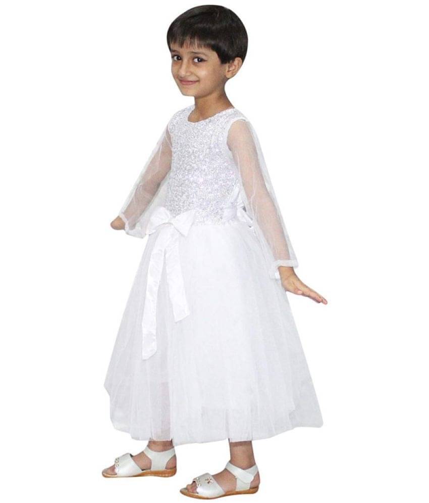     			Kaku Fancy Dresses White Princess Long Gown for Kids -White, 7-8 Years, For Girls