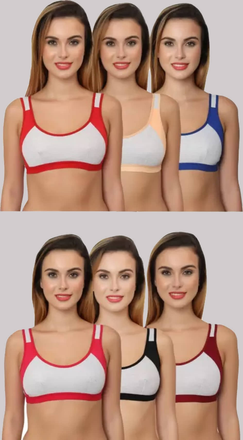 Kiran Enterprises Pack of 6 Cotton Non Padded Women's T-Shirt Bra ( Multicolor ) Milach Sport Bra