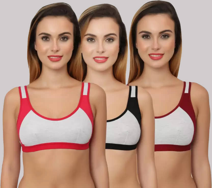 Kiran Enterprises Pack of 3 Cotton Non Padded Women's T-Shirt Bra ( Multicolor ) Milach Sport Bra