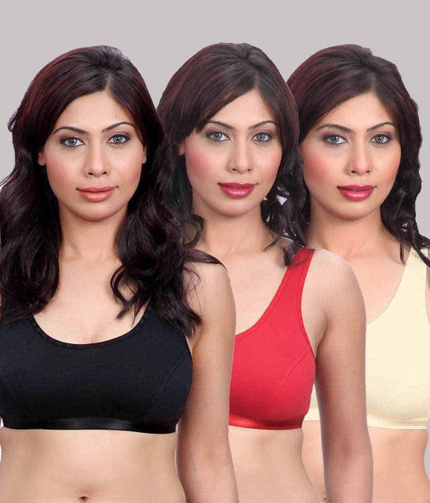 Kiran Enterprises Multicolor Cotton Non Padded Women's Sports Bra ( Pack of 3 )